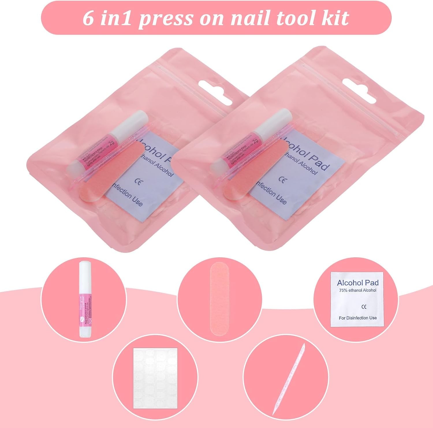 Disposable Press On Nail Prep Kit With Holographic Packaging Bags For Salon Use