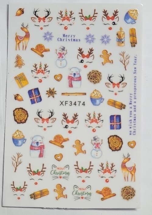 Holiday Christmas Deer and Cat Face Nail Art Stickers