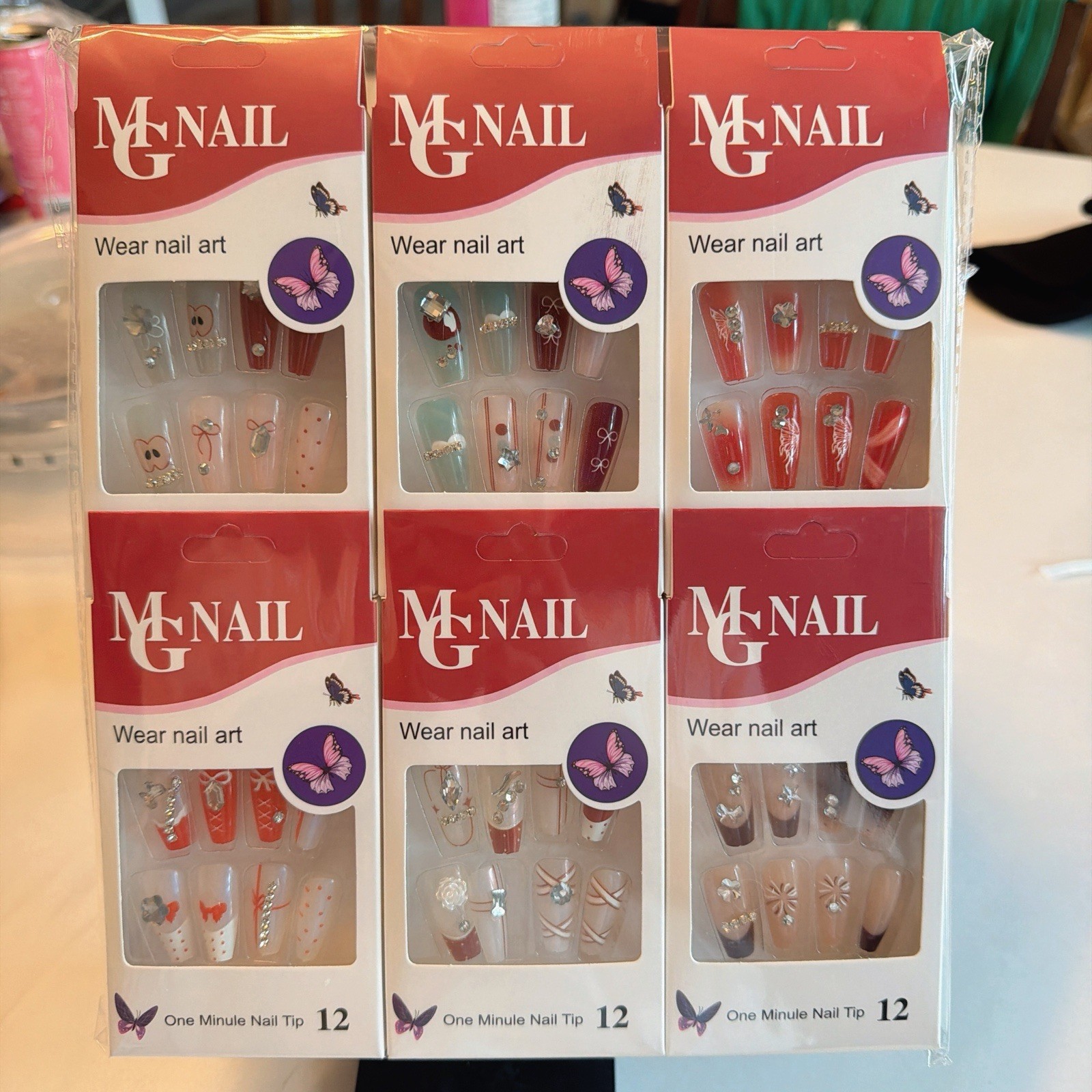12 Boxes Press On Nails 144PCS 3DRhinestone False Nails Assorted Designs