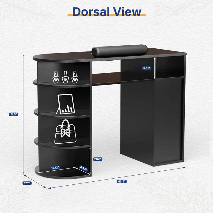 Manicure Table with Electric Dust Collector, Display Storage for Nail Technician