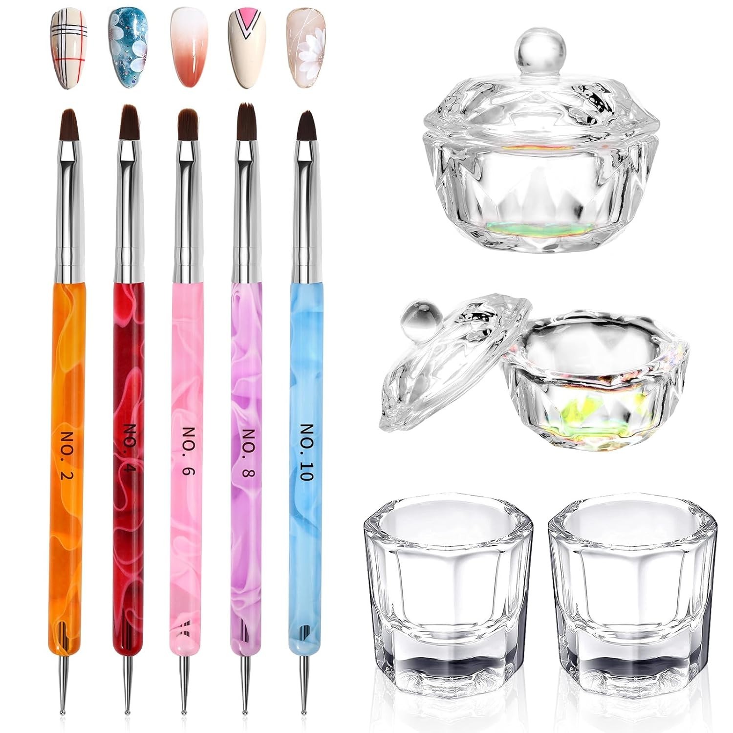 Set de 2 Recipientes liquido Monomero Profesional uñas Acrilicas +Pinceles uñas
