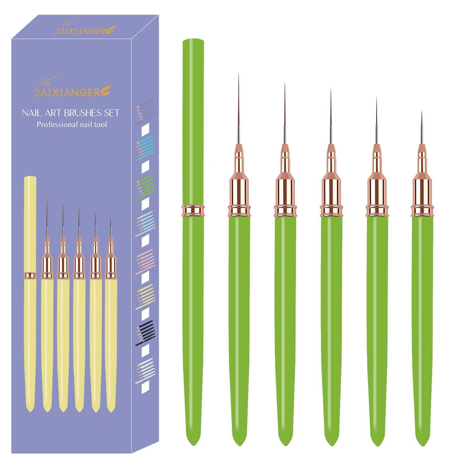 5PCS Liner Brushes for Nails, Nail Art Liner Brushes Set, 6/9/12/15/18Mm Thin De