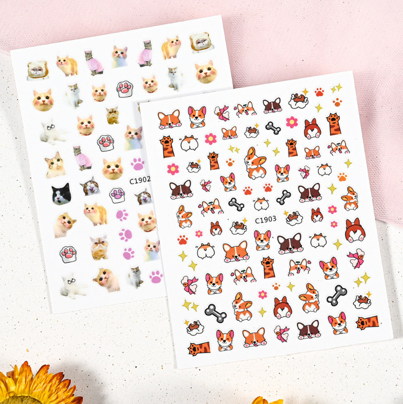 1Pc Dog Cat Animal Print Nail Stickers Decals Decoration Waterproof DIY NS53