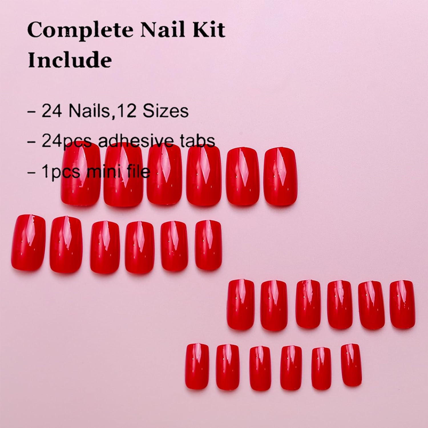 Red Press on Nails Short Square Fake Nails Classic Red Glossy Handmade Color-2