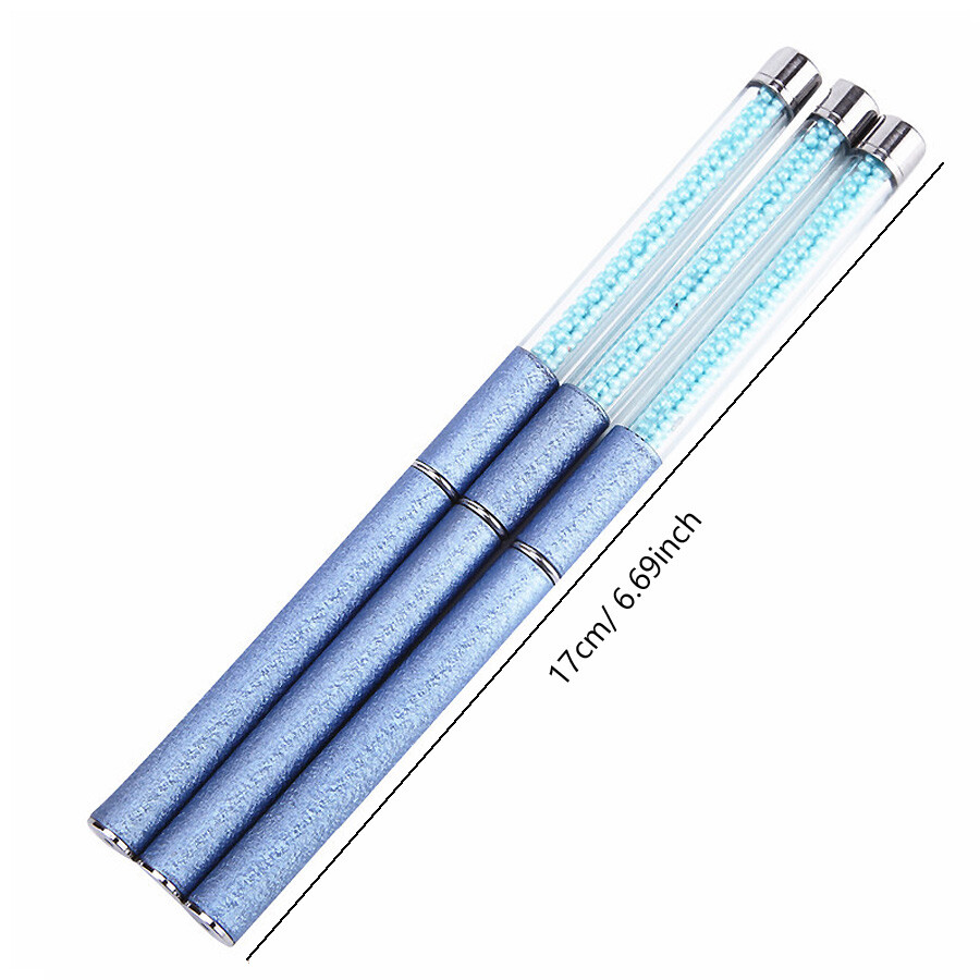 3Pcs Nail Art Liner Brush, Pearly Blue Beaded Pen for Drawing Lines, Flowers