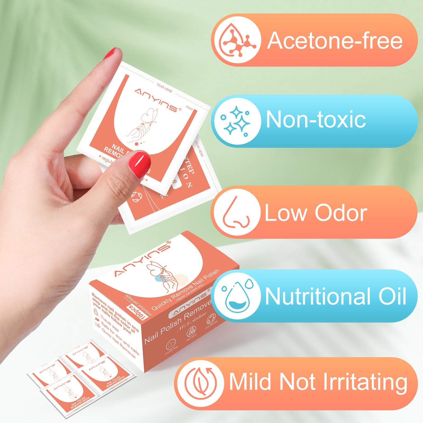 ANYINS Nail Polish Remover Pads，100PCS Wipes Fast 100PCS