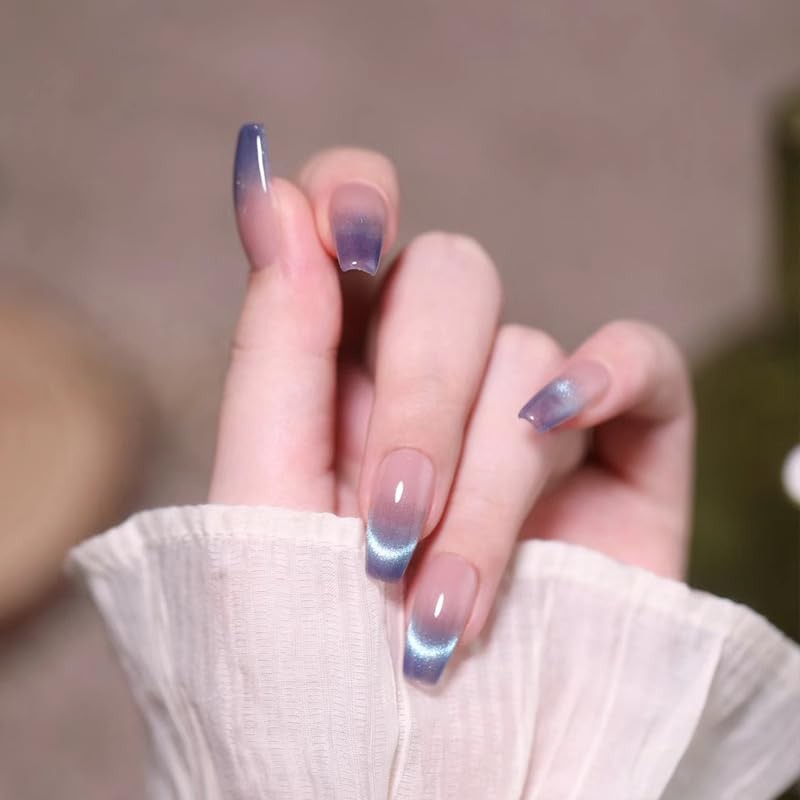 Ombre Press on Nails Medium Length Acrylic Fake Nails Coffin Press Ombre-Blue