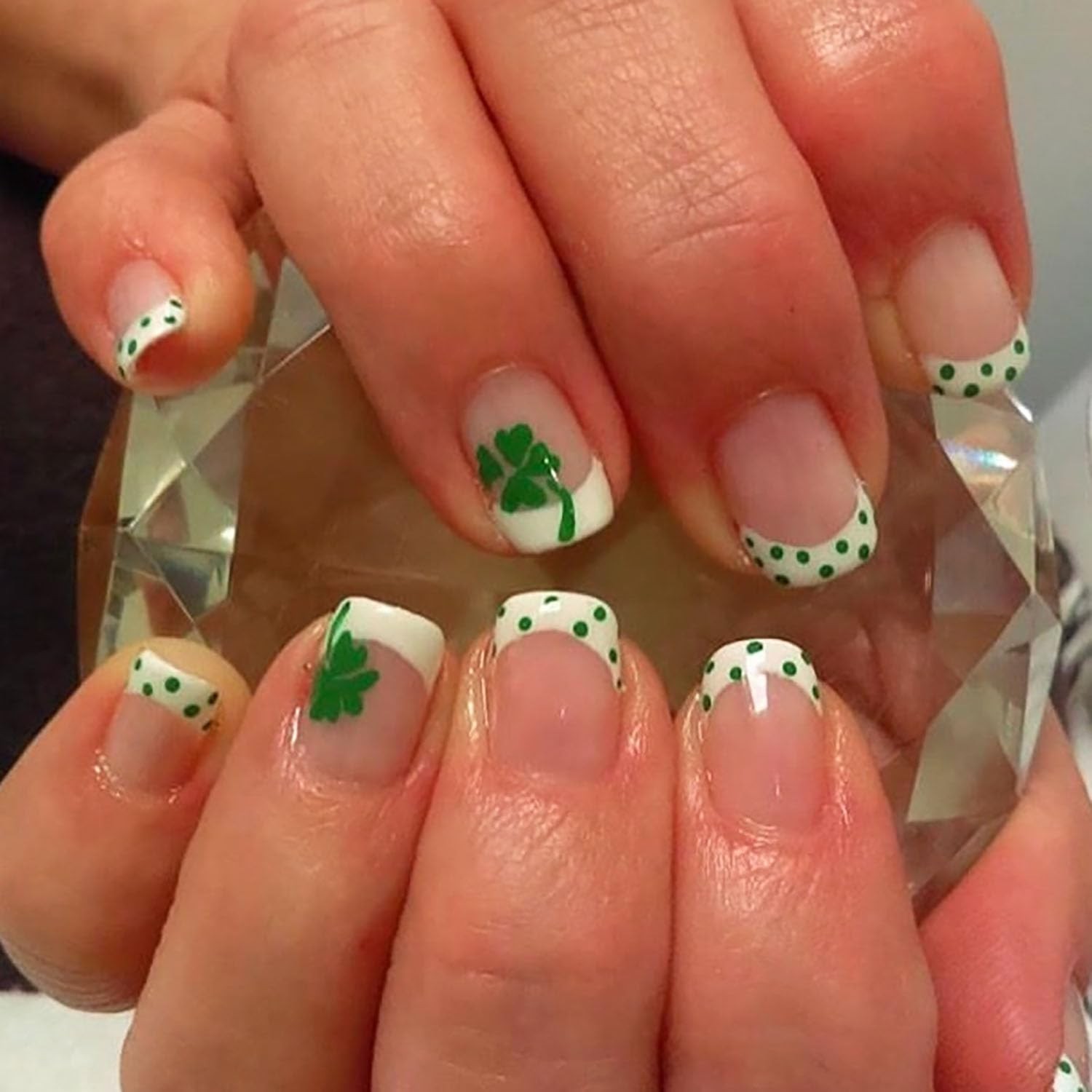 St. Patrick’s Day Press on Nails French Tips Artificial Square Short Fake Nai…
