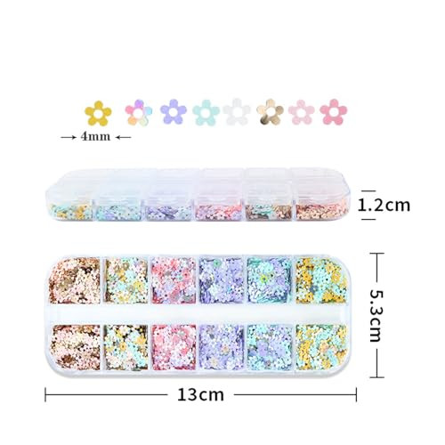 12 Grids Flower Nail Art Glitter Sequins 3D Holographic Floral Nail Flakes