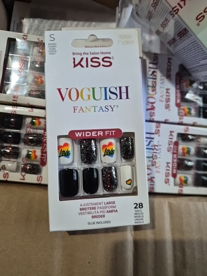 4 Boxes KISS Press On Nails New WIDE FIT Voguish Fantasy Short Sq 28pc/Box
