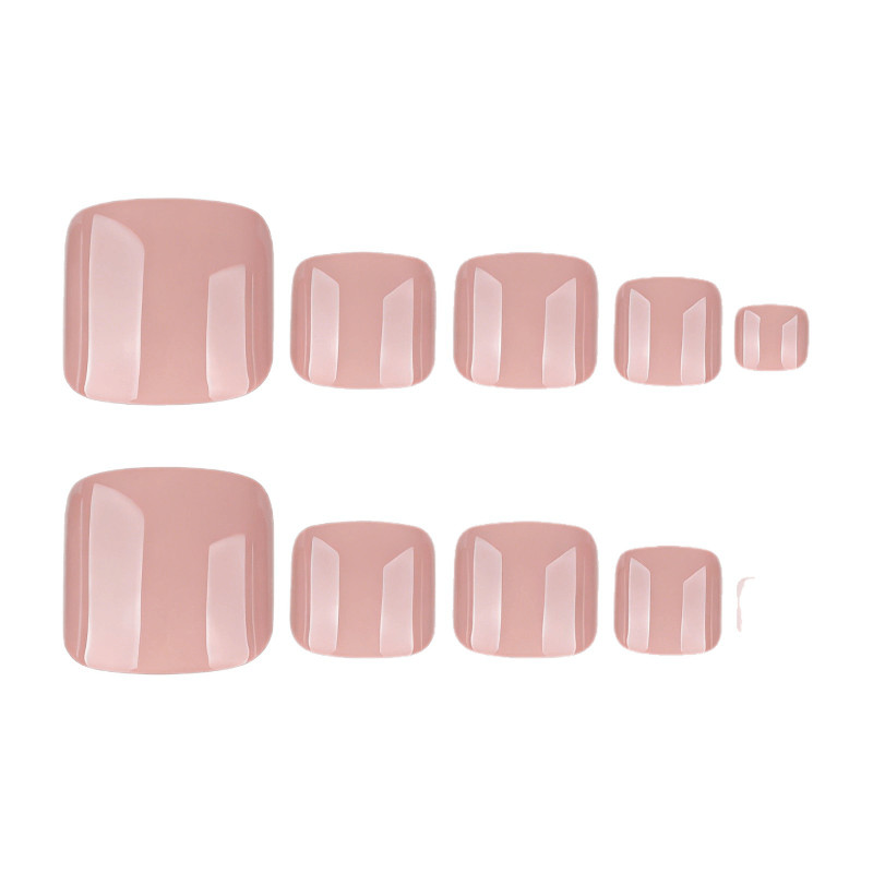 48pcs Short Square Press on Toe Nails, Nude Pink Solid Gloss Simple Casual Nails