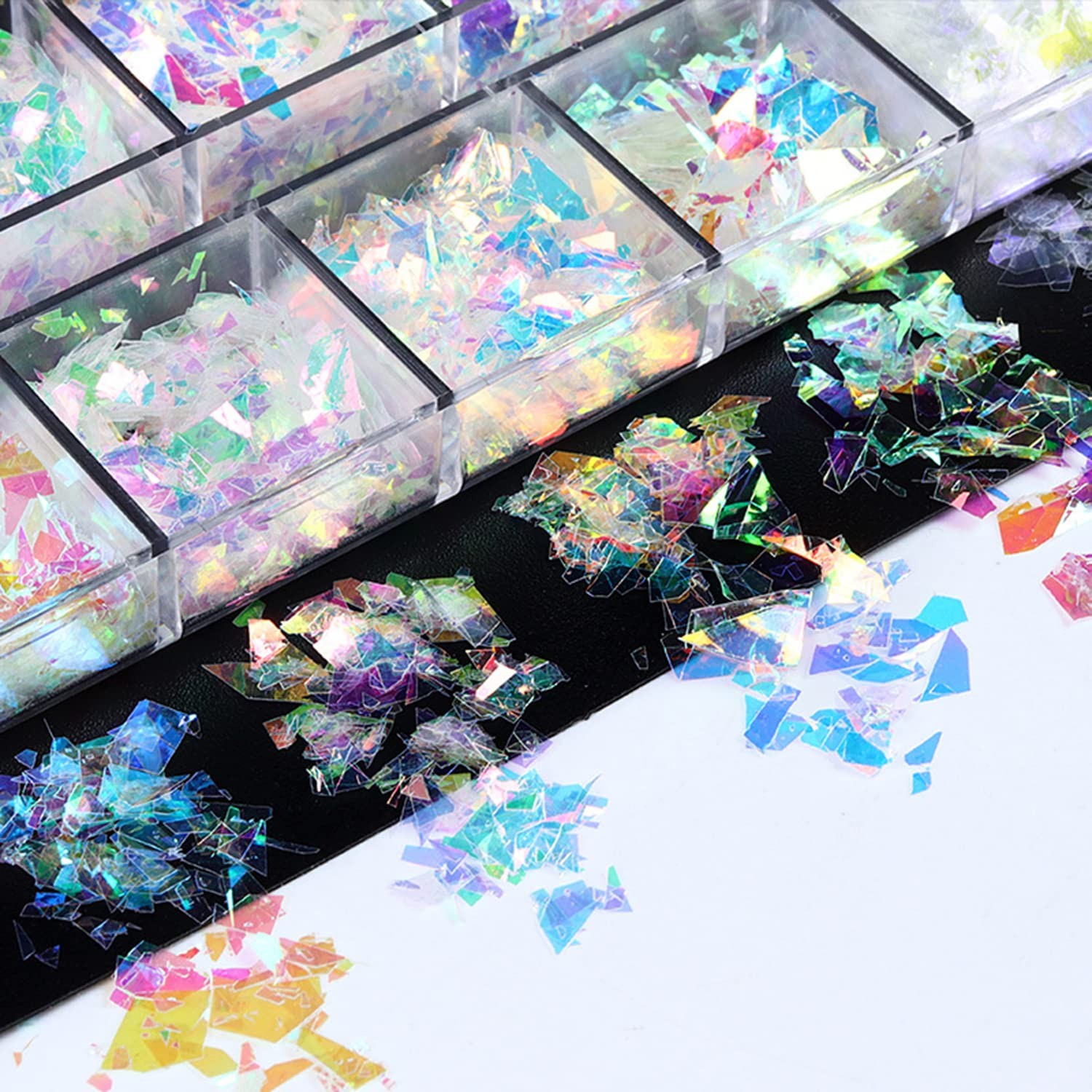 Iridescent Glitter Nail Art Sequins, Holographic 3D Irregular Ultra Thin Nail Ar