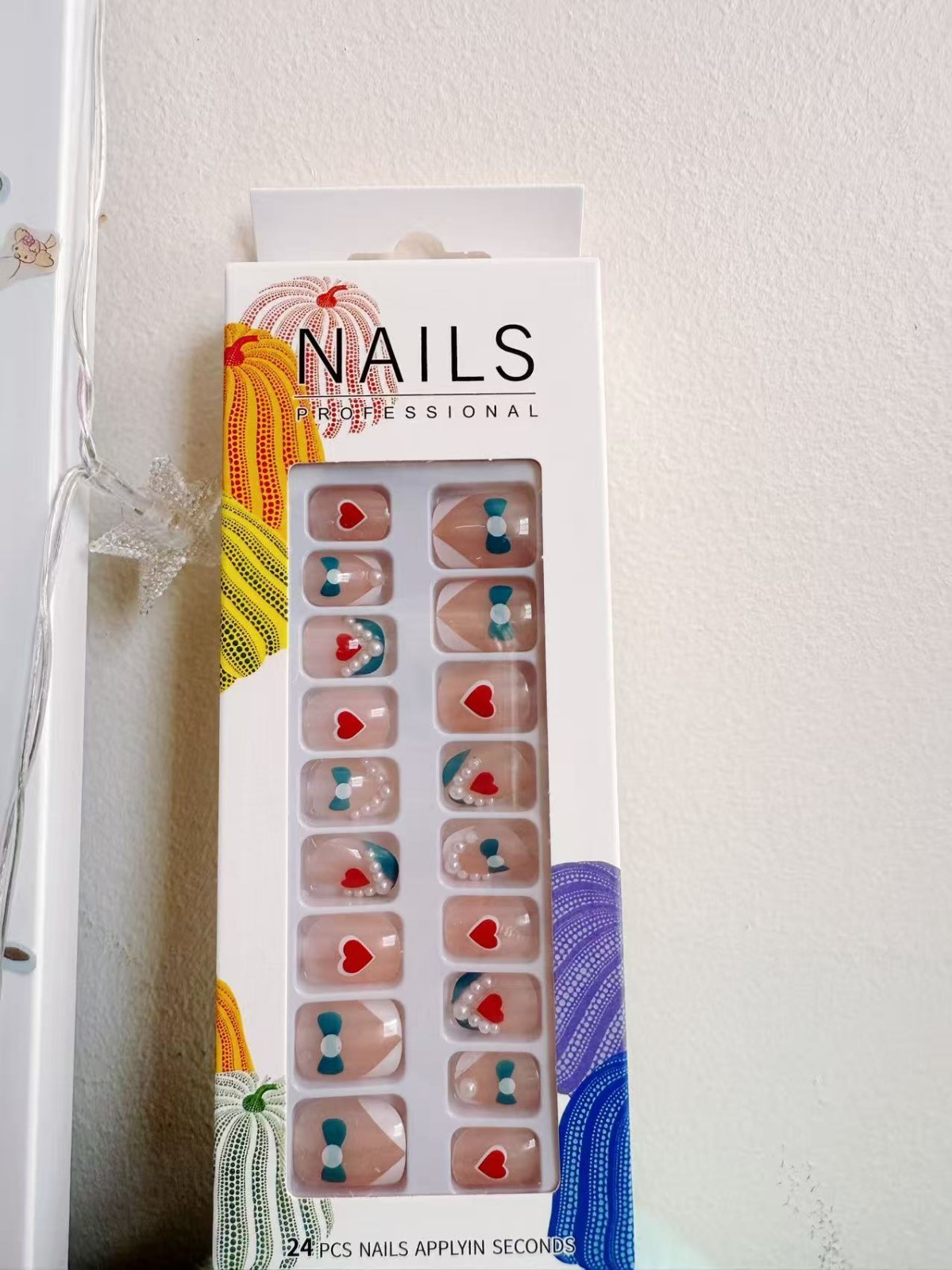Cute Press On Nails–12pcs Colorful Fake Nails Set, Pastel/Glitter Style. Reusabl