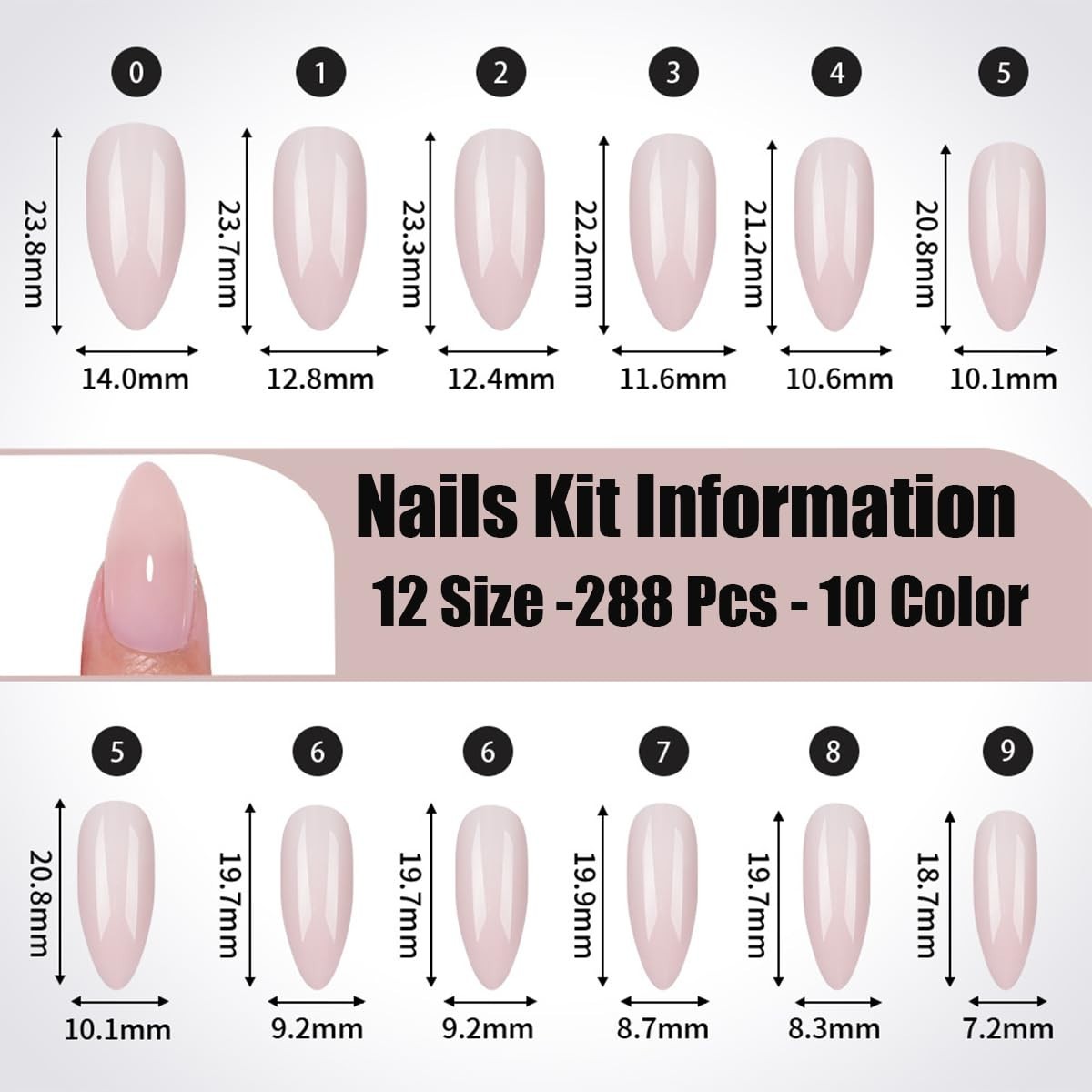 288Pcs Almond Press on Nails Medium Fake Nails 10 Color Nude False Nails Full…