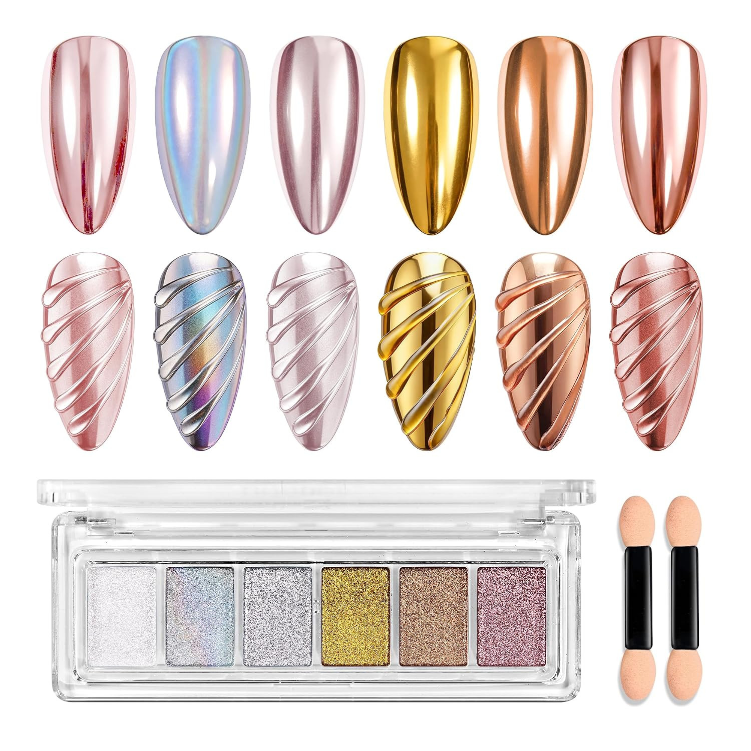 Chrome Nail Powder 6 Colors Mirror Gold Silver Effect Pearl White Crome Powder f