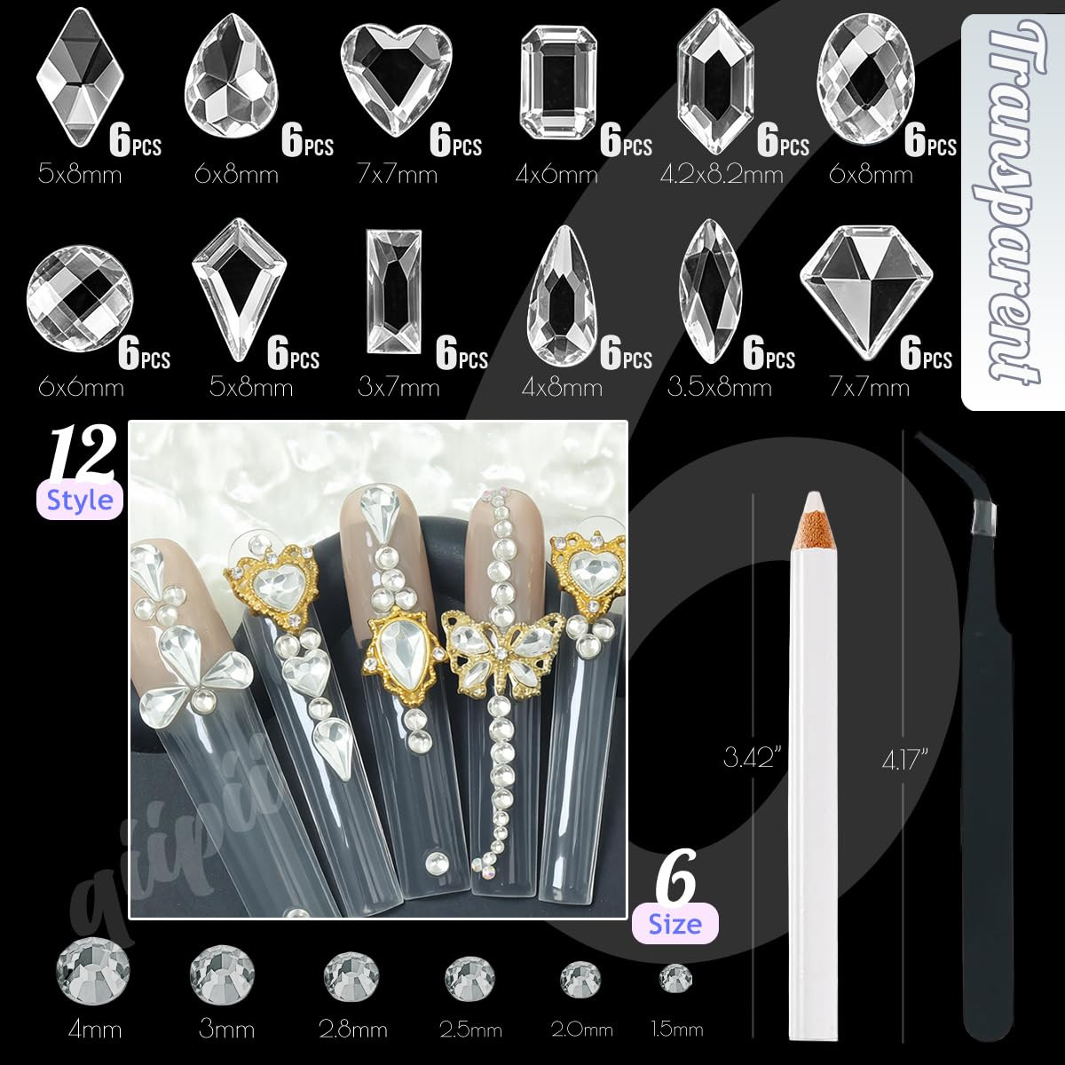 2052Pcs Transparent Clear Nail Rhinestones K9 Glass Rhinestones for Nails 72 Mul
