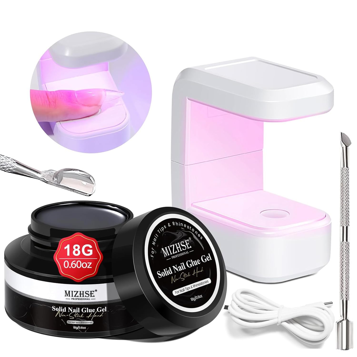 Solid Nail Glue, 18G Solid U V Gel Nail Glue Gel for Nails and Mini Light LED La