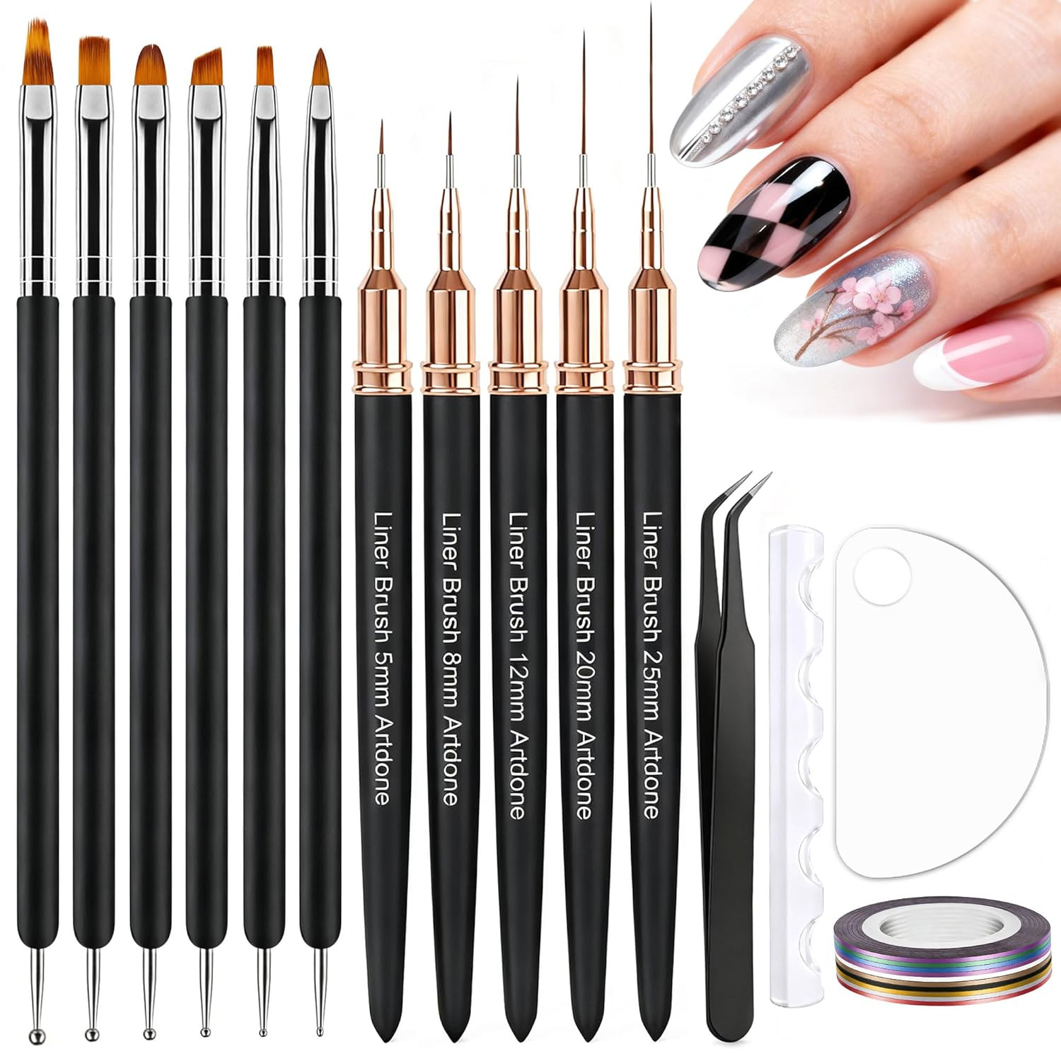 Nail Striping Tape Lines Kit With Nail Art Pens Dotting Tools And Liner Brushes