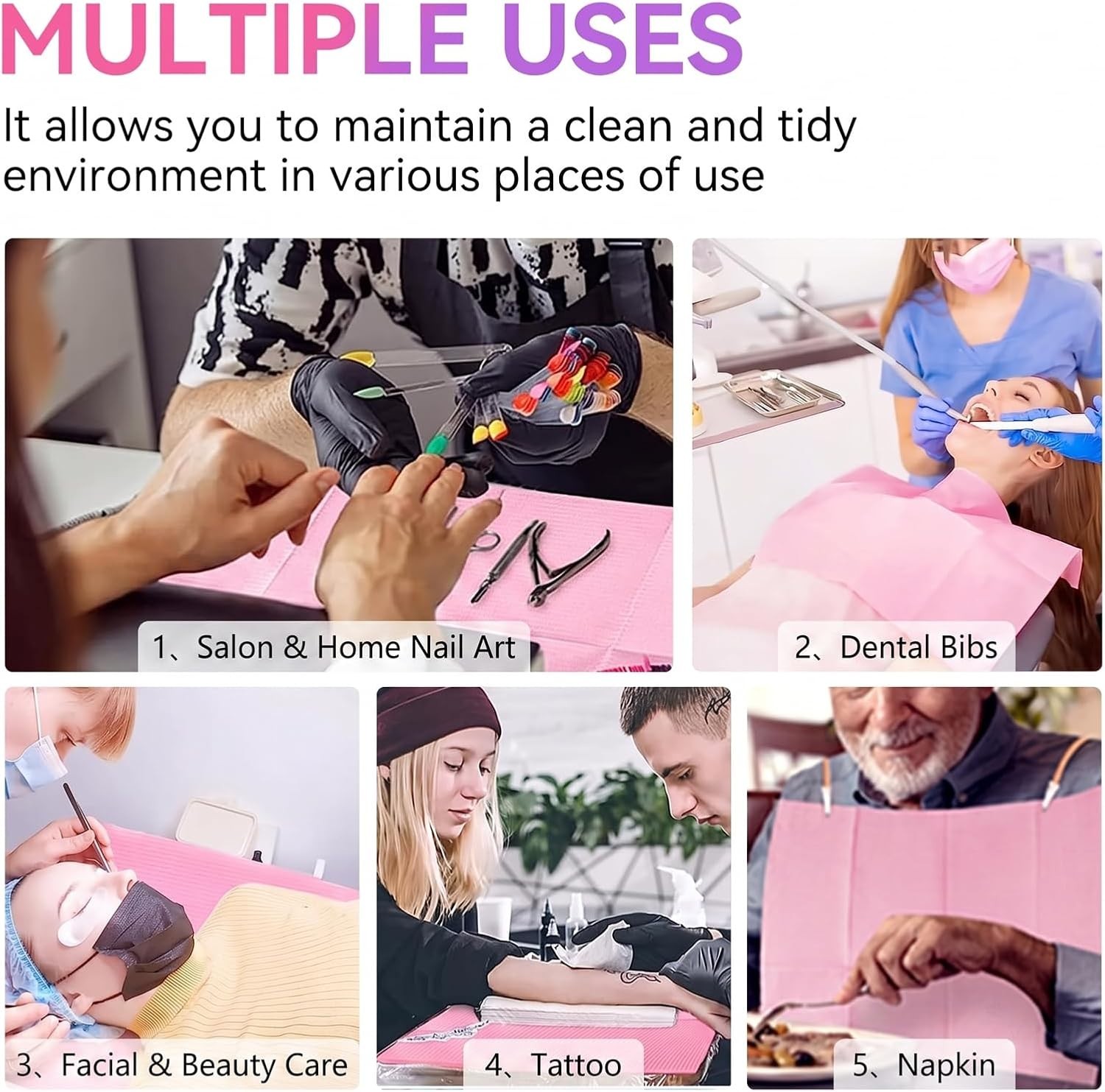Disposable Nail Mats, 50 Pcs 3-Ply Absorbent Nail Table Pads with PE Backing,…
