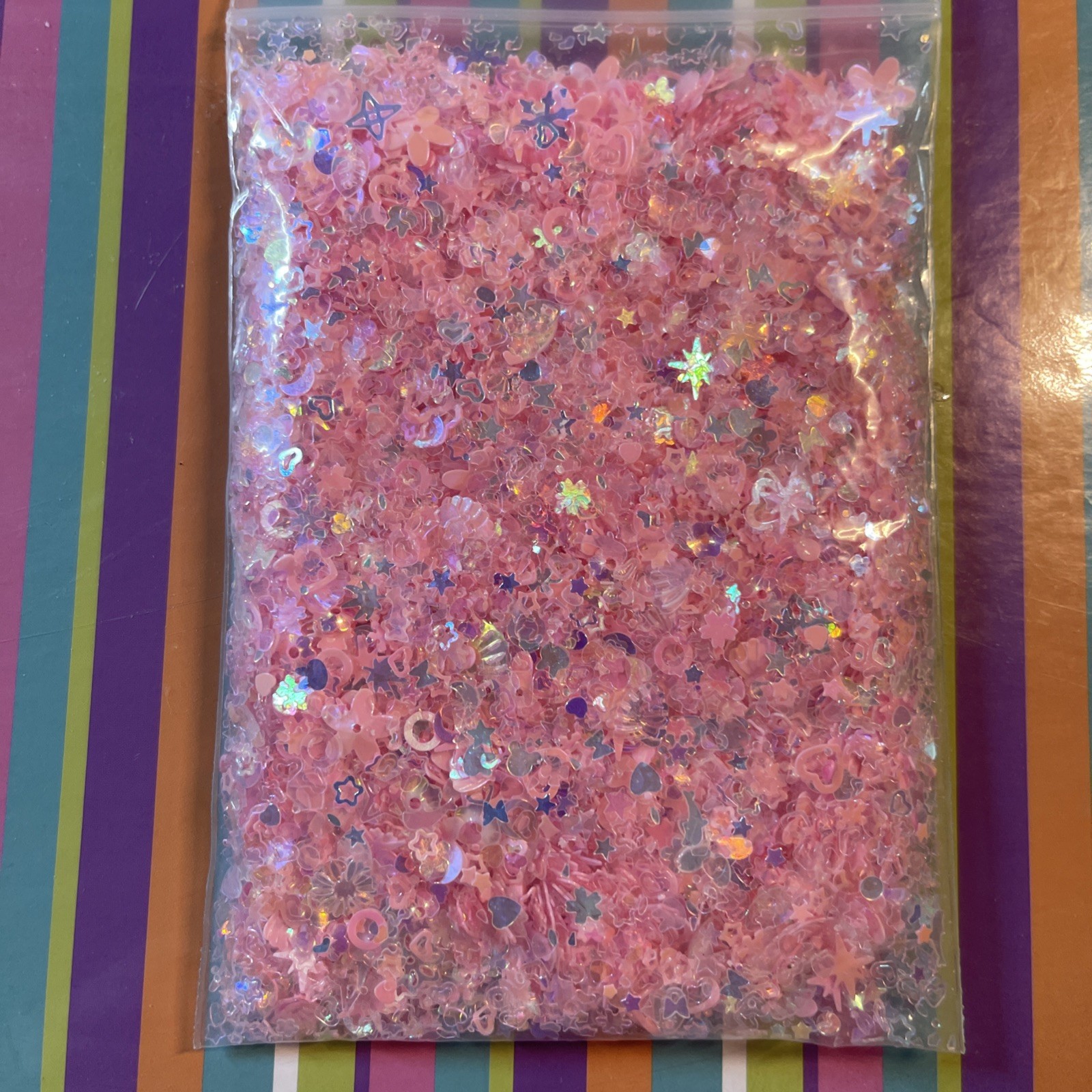 Heart Star Butterfly Craft Sequins Holographic Nail Glitte Confetti Pink-50g