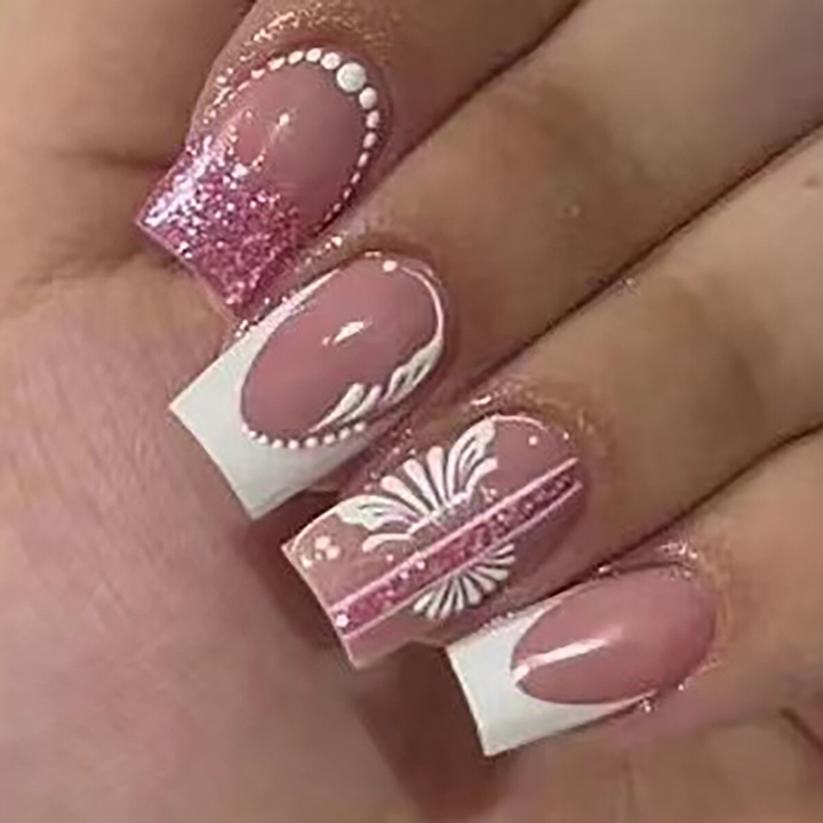 Marble Print Embossed Studded Heart Floral Pattern with French Point and Sticky