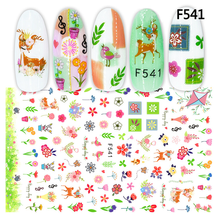 Nail Art 3D Stickers Design Decoration Tips Flowers Pink Purple Green F541