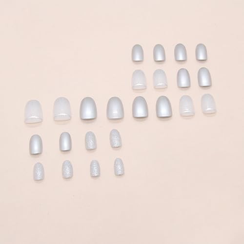 Short Oval Press on Nails Silver Metal Mirror Chrome Fake Nails 92-13Silver