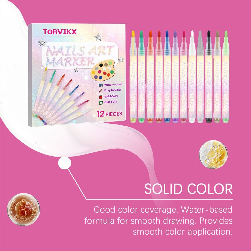 12 Color Nail Art Markers For Gel Nails,Nail Art Pens Set DIY Nail Art Marker JQ
