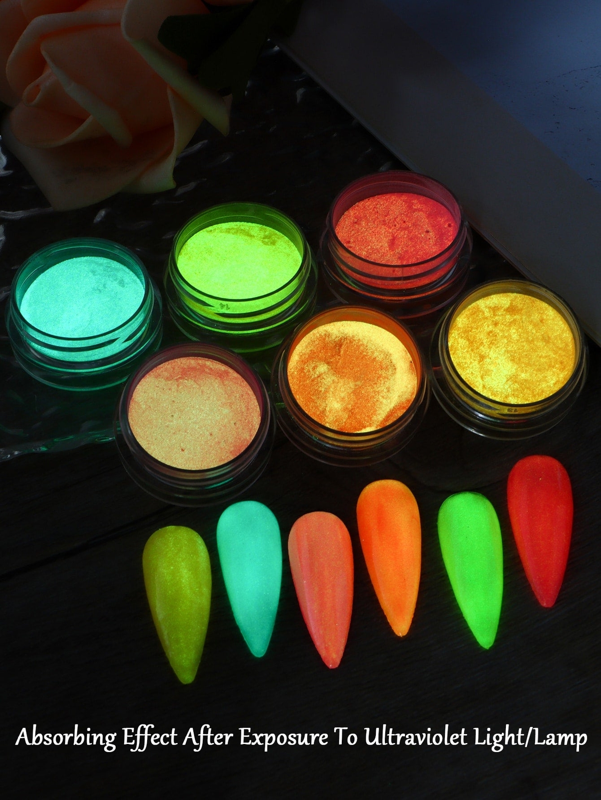6 Bottles Glow In The Dark Nail Powder Fluorescence Nail Art Pigment Dust