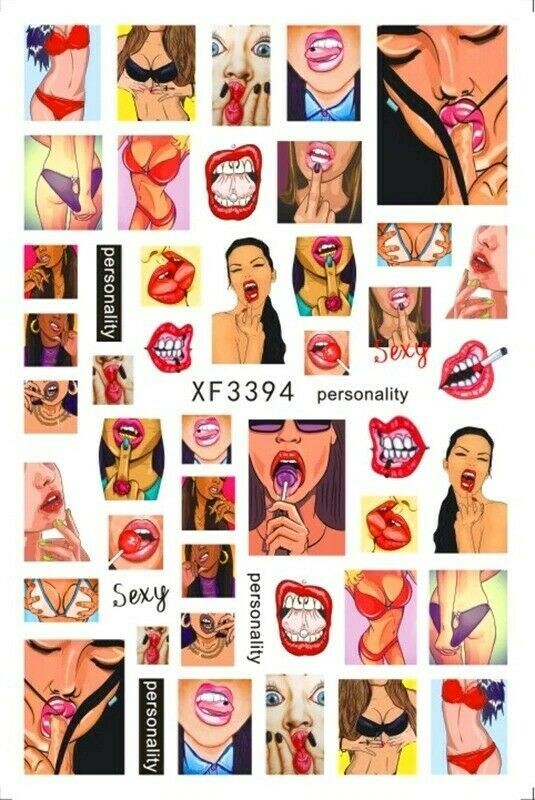 Pop Art Nail Art Girls Lips Bad Girl Stickers Slider Transfer Decal Design NH10