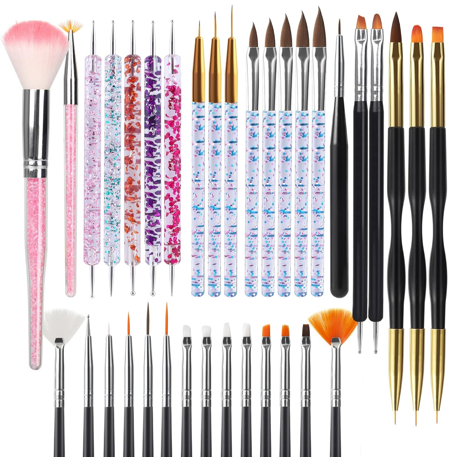 35Pcs Nail Art Pens Brushes,Nail Art Tool Set,Nail Dotting Tools,Nail Dust Brush