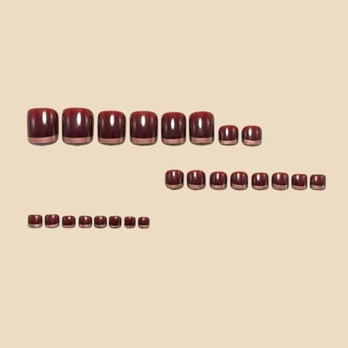 Wine Red Press on Toenails Short Square False Toenails with Designs Glossy Q25