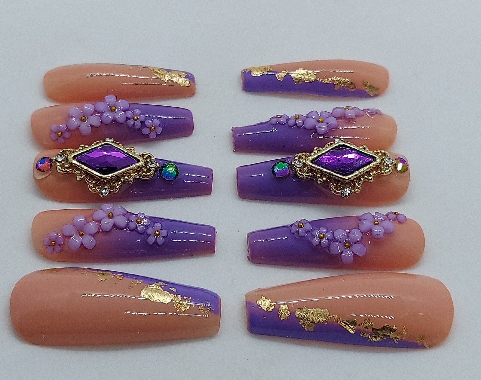 Purple Nails Purple Ombre Nails 3D Floral Nails Purple Bling Nails