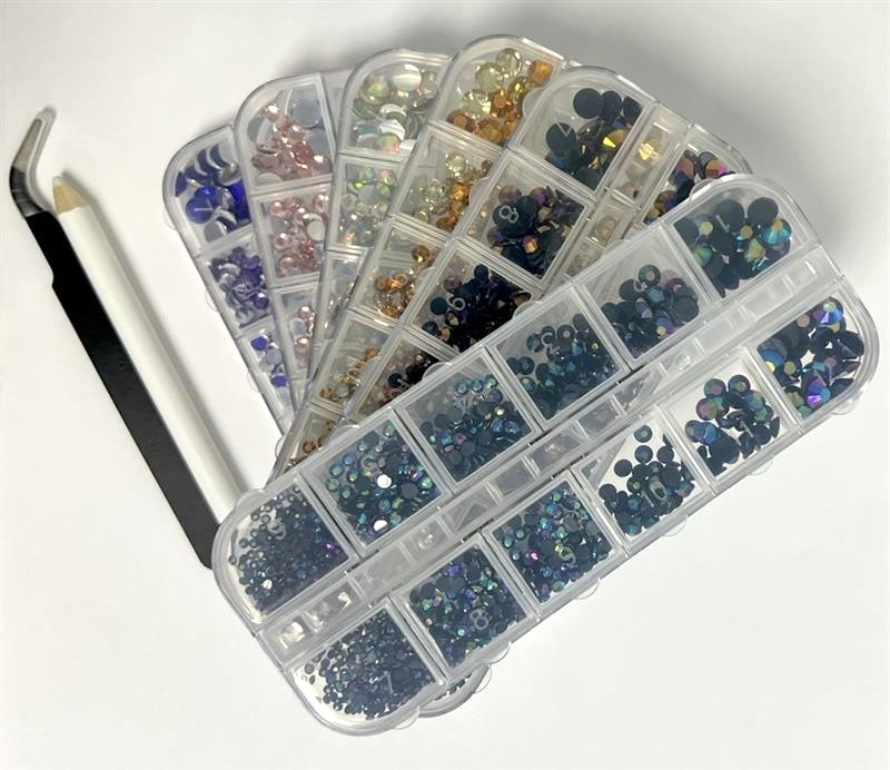 Multicolor Resin and Crystal Round Nail Jewelry Crafting Gems Multipack Kit