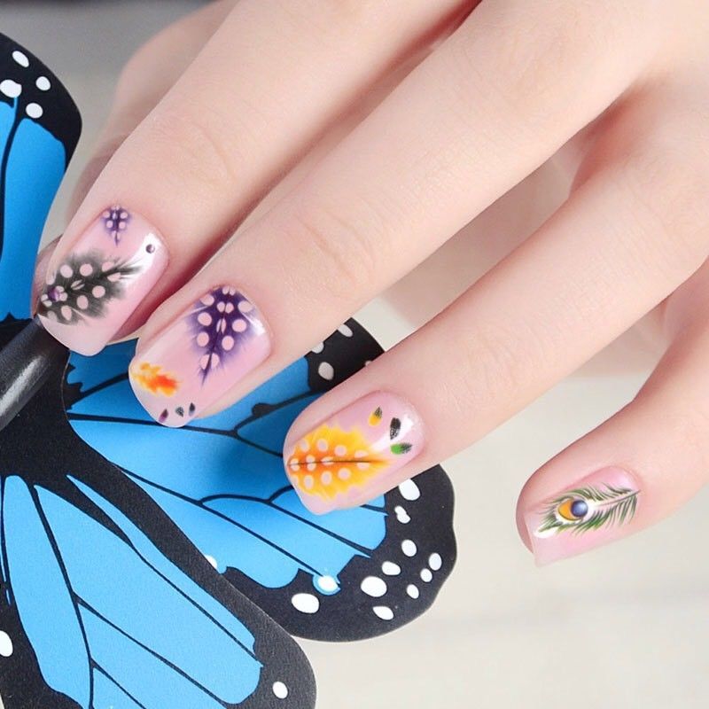 Nail Art Water Transfer Sticker Colorful Feather Decal Manicure