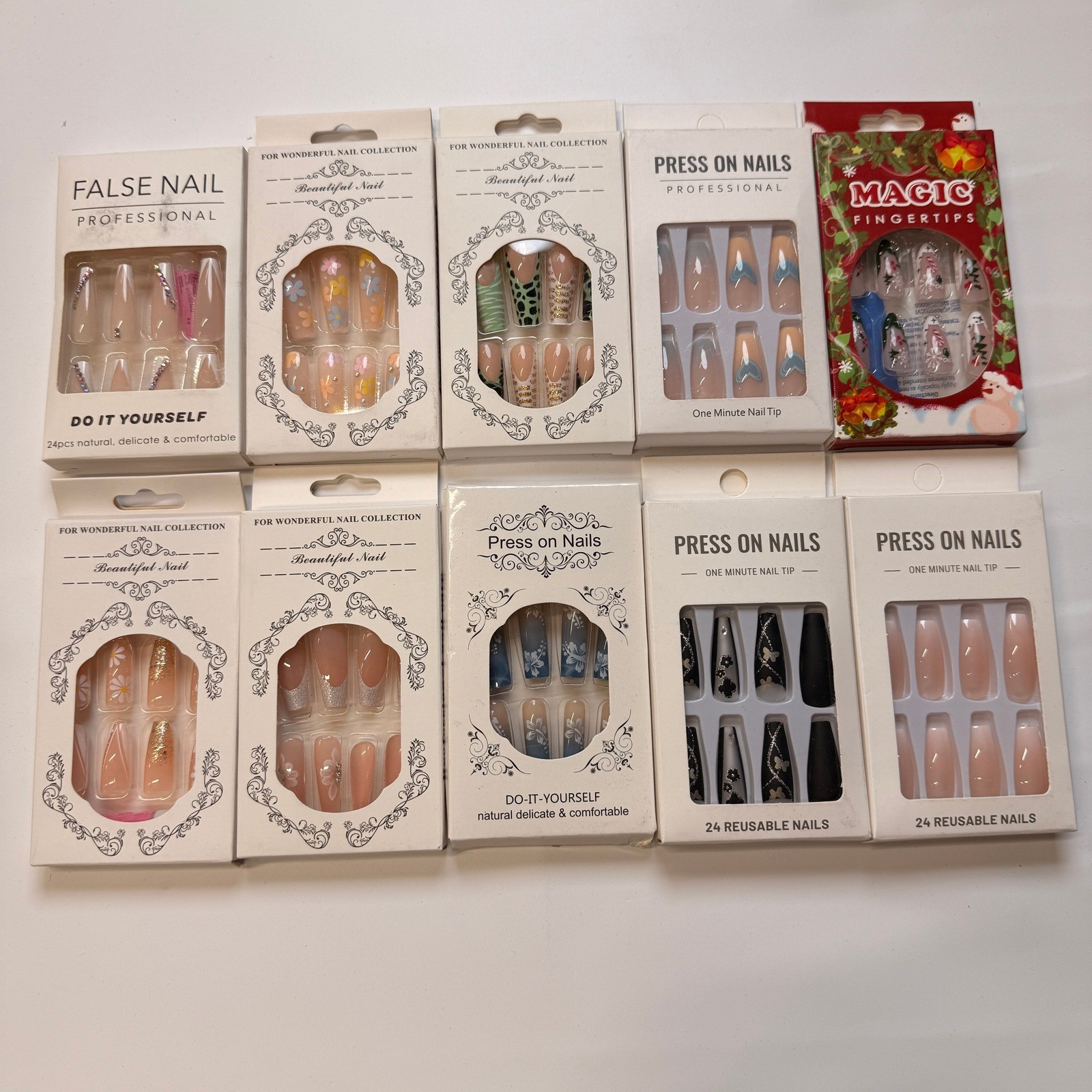 Lot of 10 Pack of 24 New False Press On Nails Assorted Designs and Colors №N23