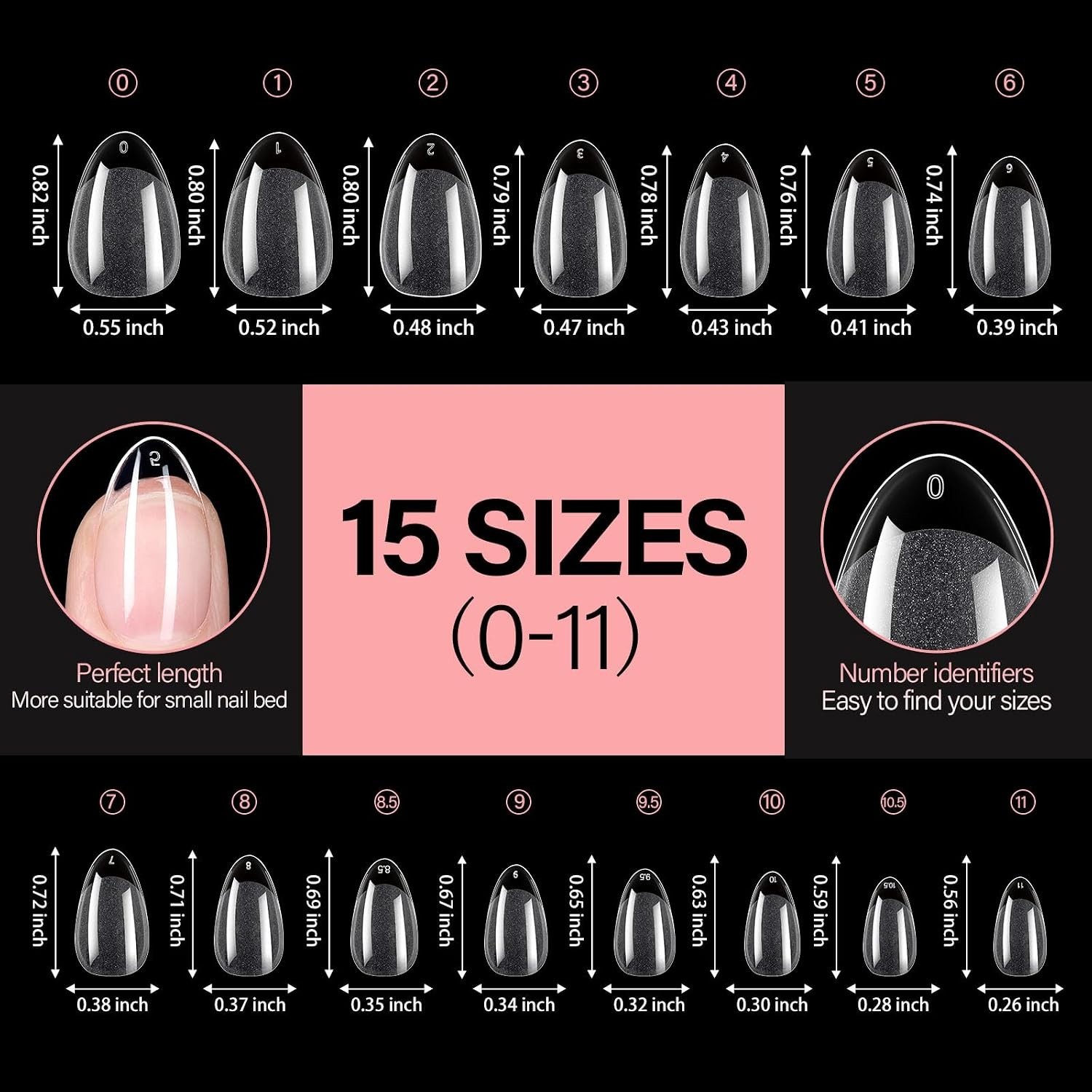 Short Almond Nail Tips Pre-Shaped Acrylic Nail Tips Half Matte Full Cover Nai…