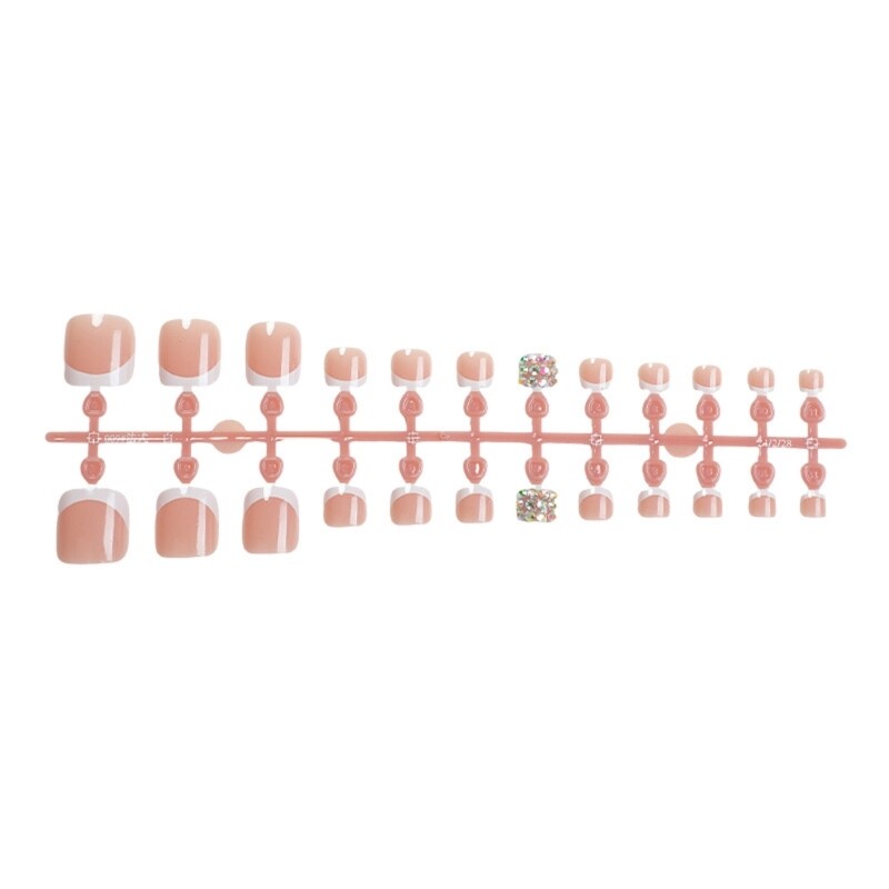 24 Pieces Short Square False Toenails With Glitters Rhinestones Embellishments