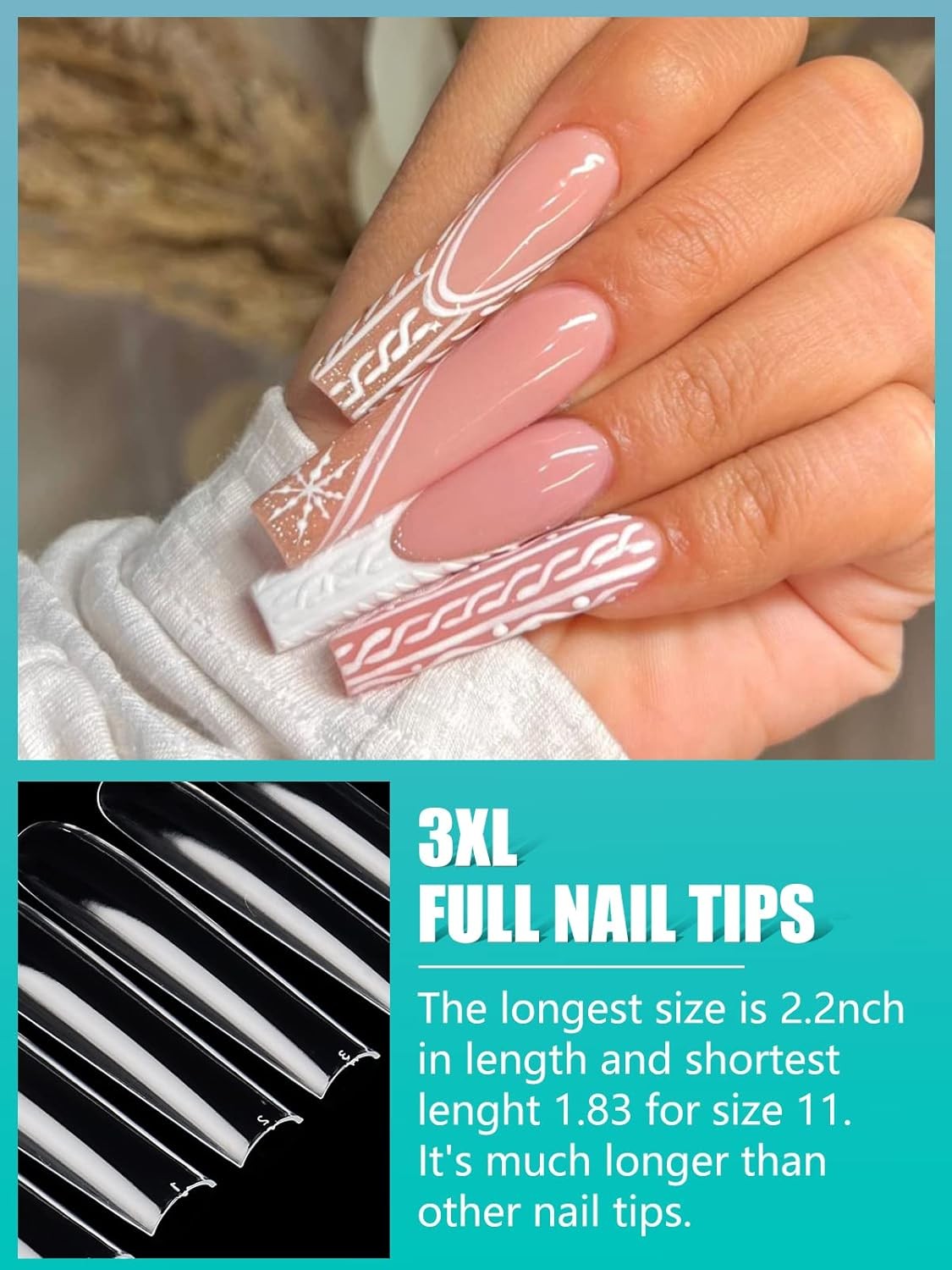 3XL Clear Nail Tips for Acrylic Nails Profal, XXXL Extra Long