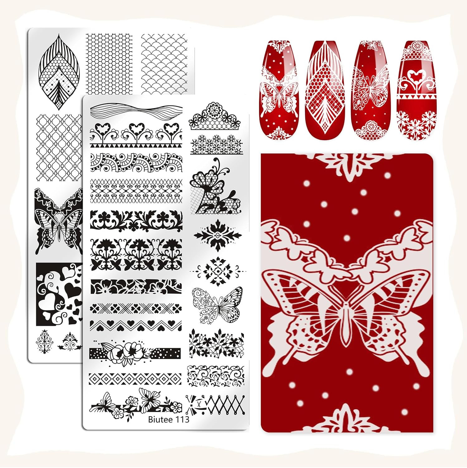 13Pcs Nail Stamping Plates Set – Lace Series Nail Art Stamper and Scraper Kit, P