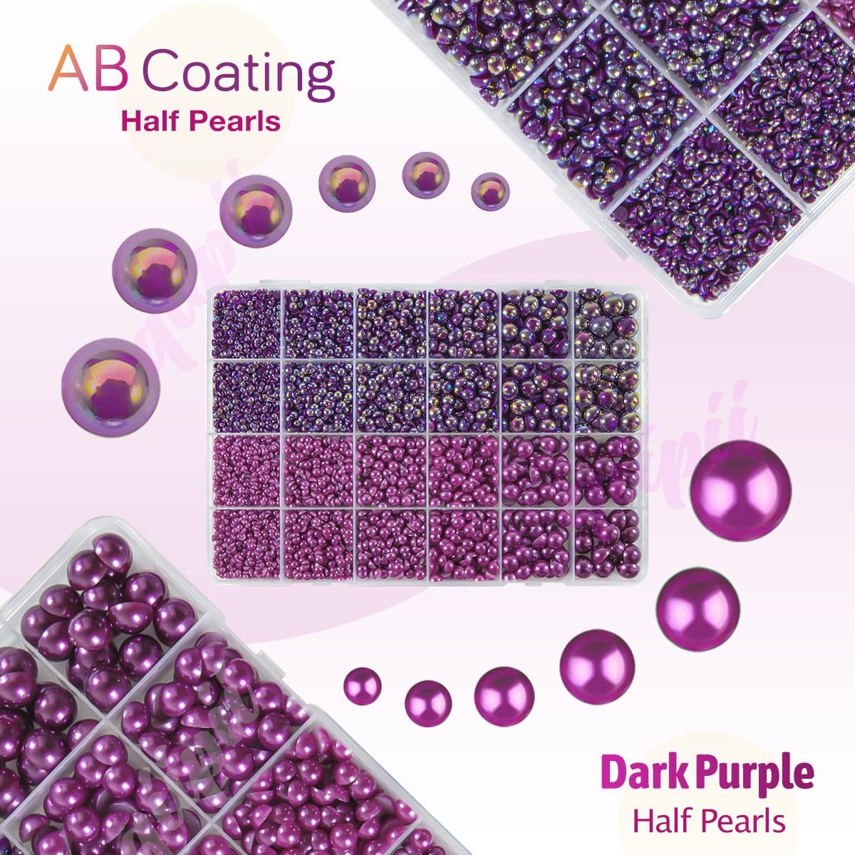 2 Styles Solid Purple+ Dark Purple AB Flatback Pearls for Bedazzling Crafting…