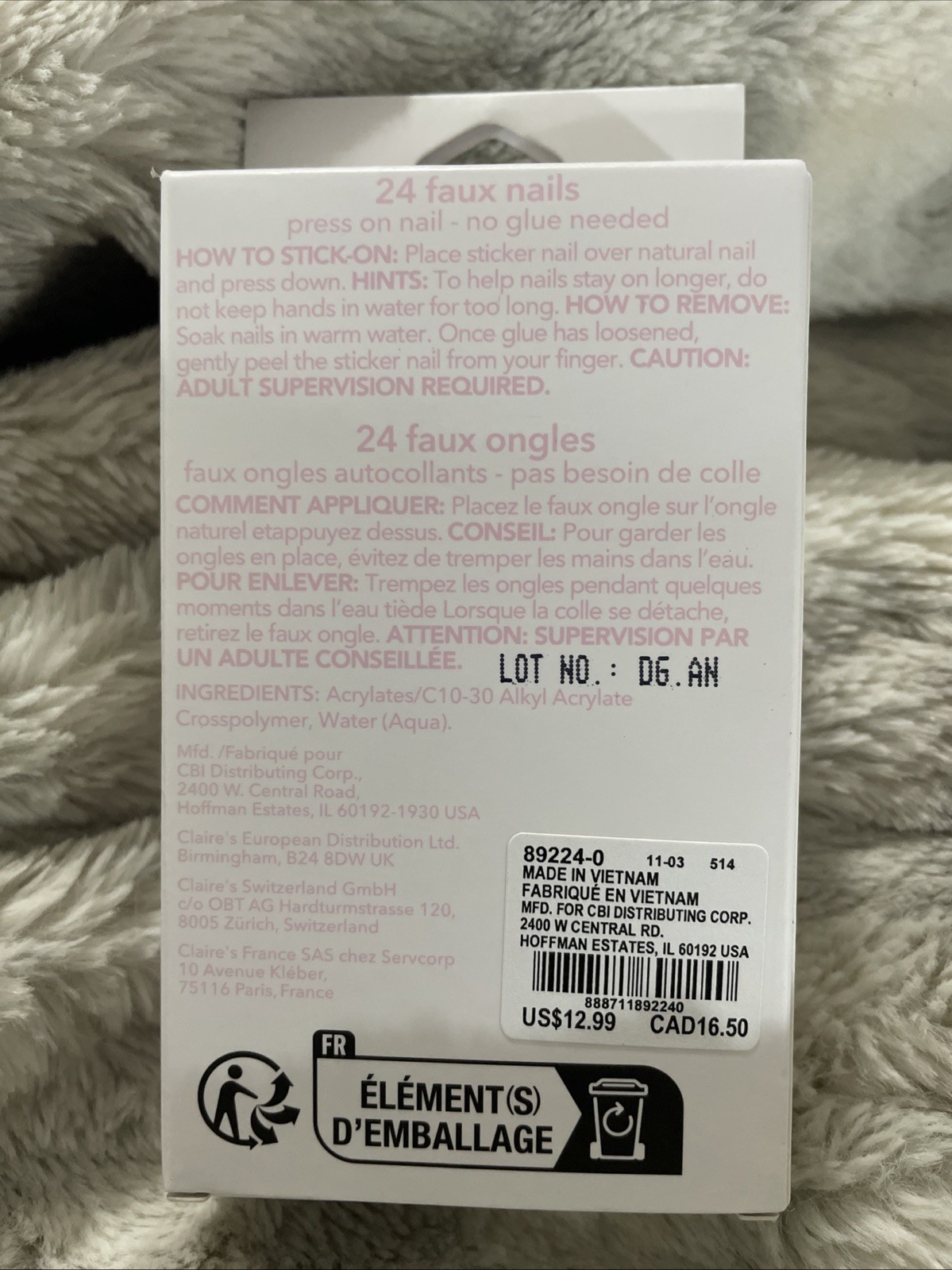 Claire’s Girls Faux Nails Easter Bunny Pink Floral 24ct Vegan Press On Nails