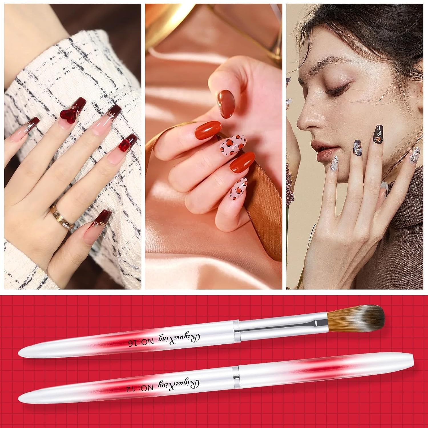 4PCS Acrylic Nail Brush Set, 6/8/12/16. Kolinsky Nail Art Brushes for Applicatio