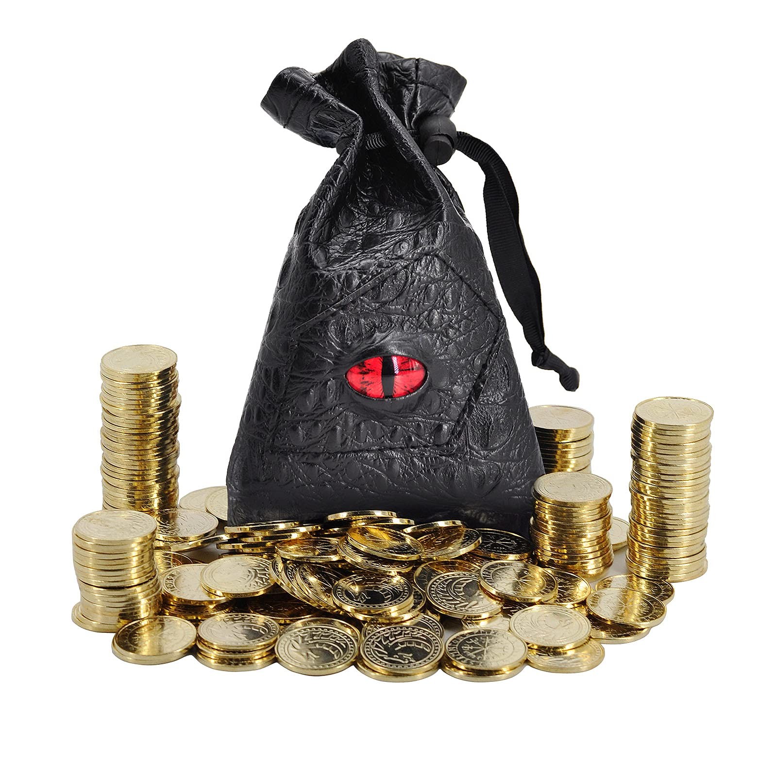 DND Fantasy Coins 50 Antique Gold Metal Treasure Tokens with 51 Piece Set