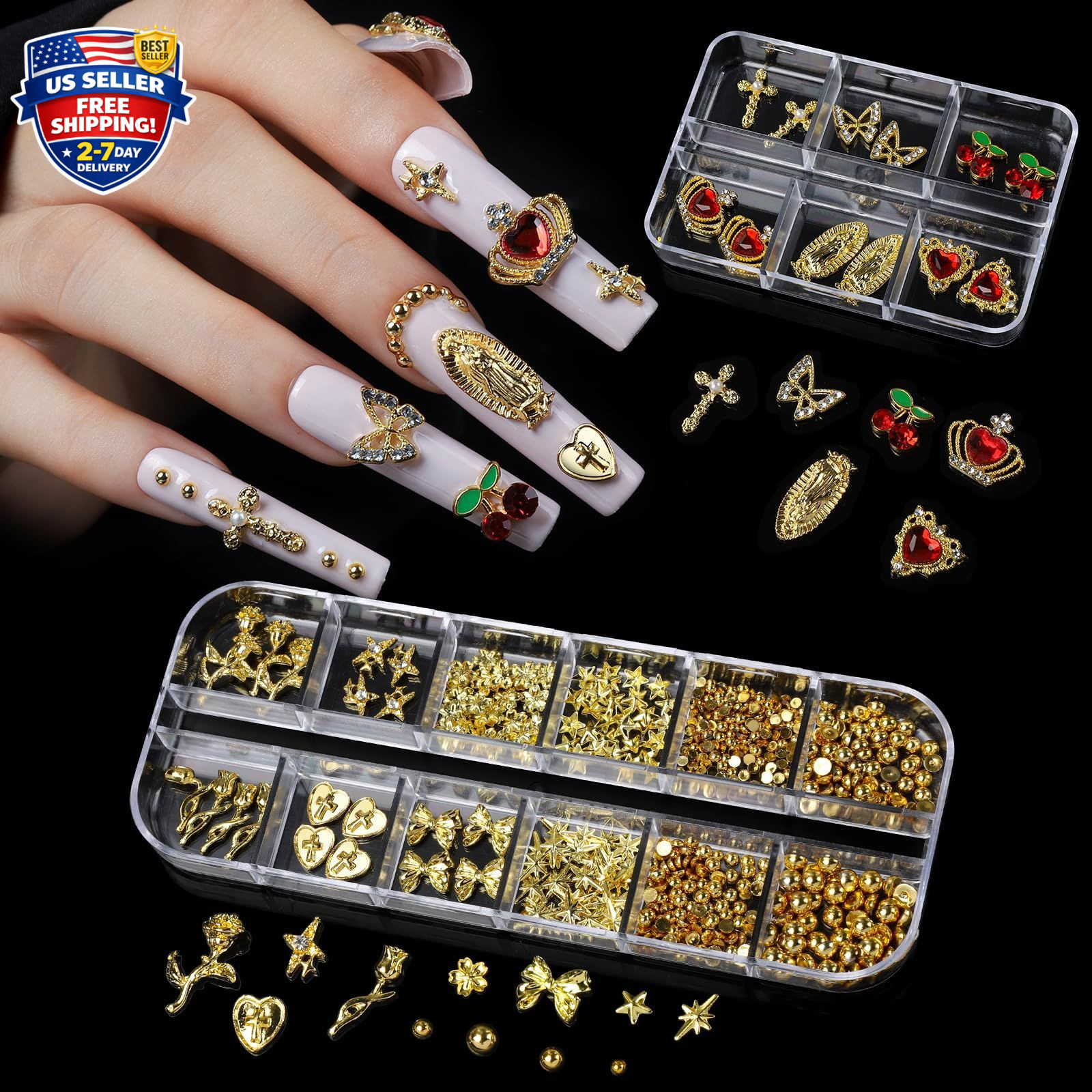 Square Nail Tips with Nail Charms Nail Art Brushes, 240pcs XXL Fake Nails wit