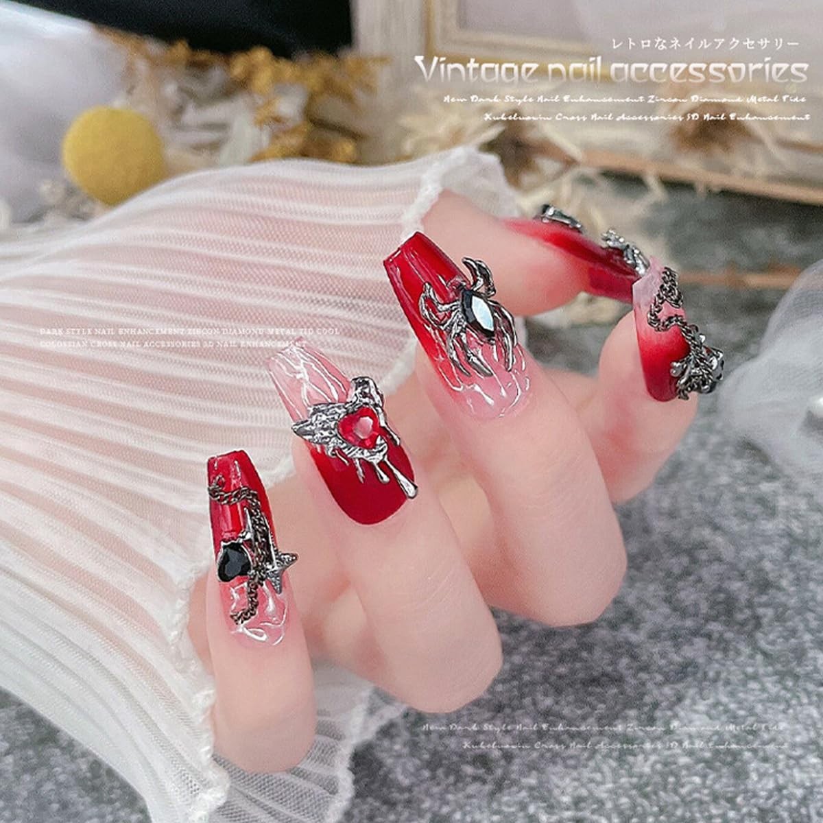 Halloween Nail Charms 22PCS 3D Alloy Spider Skull Halloween Nail Art Charms V…