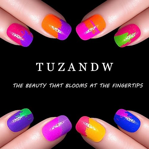 Coffin Press on Nails Medium Dark Pink French Tip Fake Nails Glitter Flower