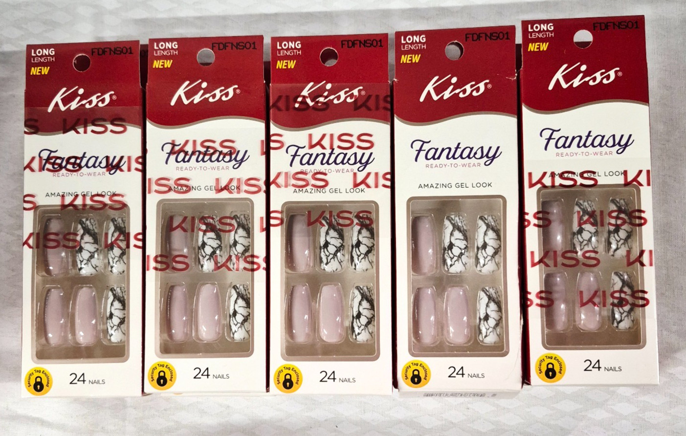 10 Kiss 24 NATURAL LONG Glue-On False Coffin Nails PEER PRESSURE Nude Marble