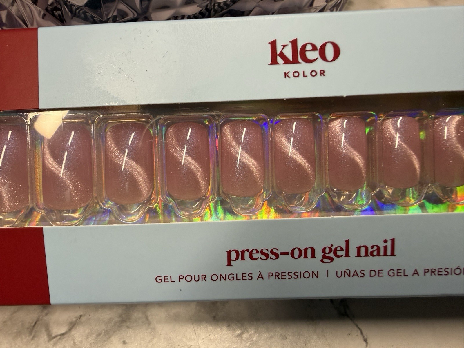 New Kleo Kolor Press-On Gel Nails – Long Square Swirlwind Romance Pink
