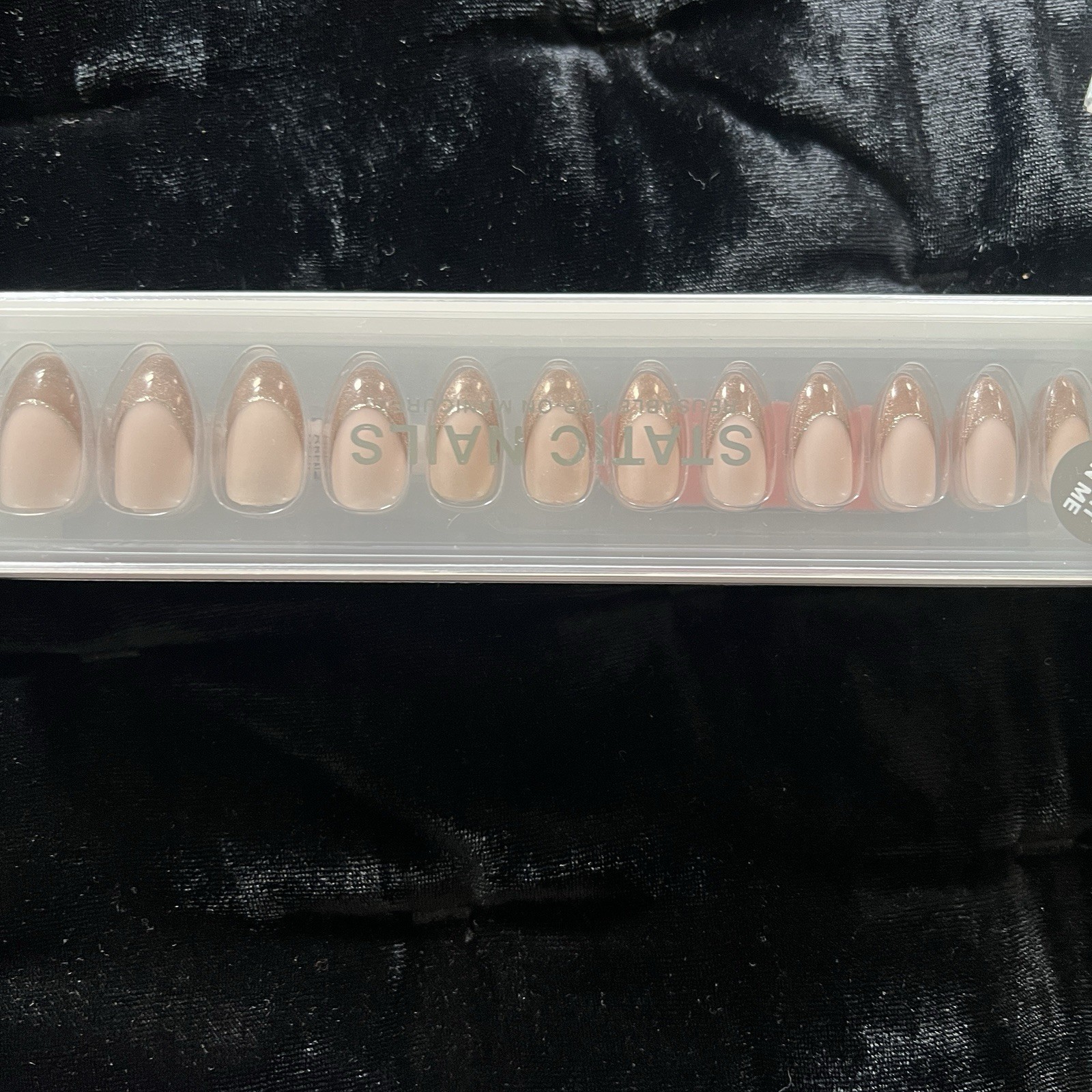 💖 Static Nails Rose Gold Velvet French Almond Reusable Pop-On Manicure New In